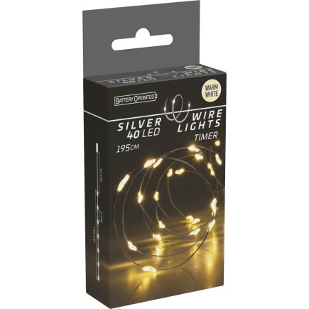 LED-slinga Silvertråd 195 cm Timer