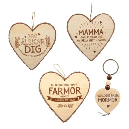 Hjärta Trä Mamma & Pappa wooden heart