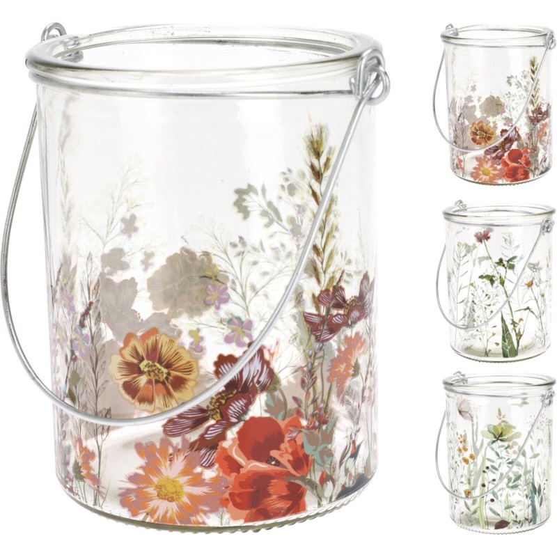 Ljushållare Lykta Blommor Fjäril Glas 10 cm Ljushållare Lykta Blommor Fjäril Glas 10 cm