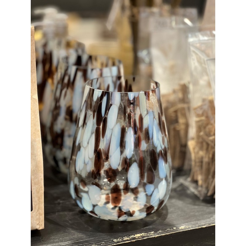 Lykta Glas Mönstrad Brun/Vit 15 cm Lykta Glas Mönstrad Brun/Vit 15 cm