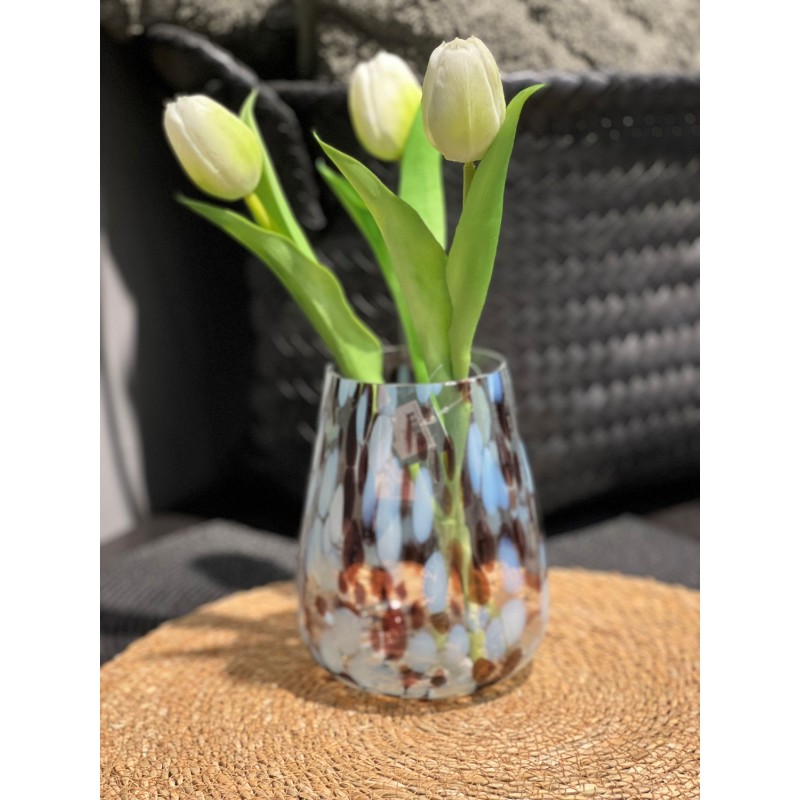 Lykta Glas Mönstrad Brun/Vit 15 cm Lykta Glas Mönstrad Brun/Vit 15 cm