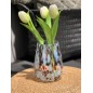 Lykta Glas Mönstrad Brun/Vit 15 cm