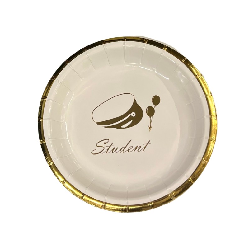 Tallrik Assiett Engångs Student 17,5 cm Vit/Guld