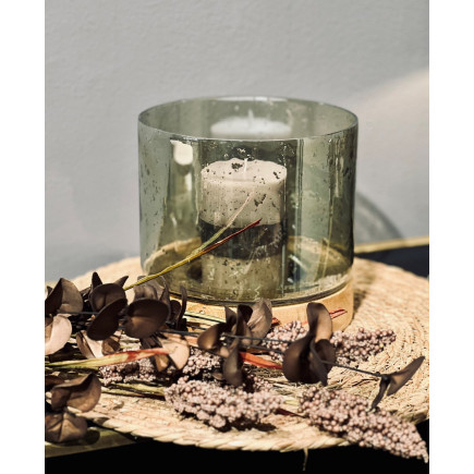 Lykta Stormlykta Ljushållare Trä/Glas 17 cm