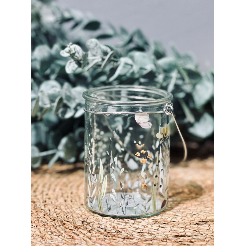 Ljushållare Lykta Blommor Fjäril Glas 10 cm Ljushållare Lykta Blommor Fjäril Glas 10 cm