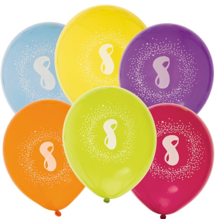Ballong Födelsedag 8 år 6-pack Latex Mixade