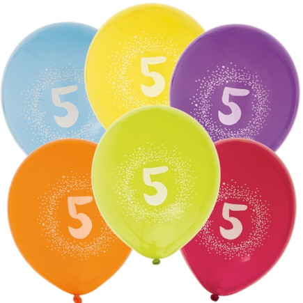 Ballong Födelsedag 5 år 6-pack Latex Mixade