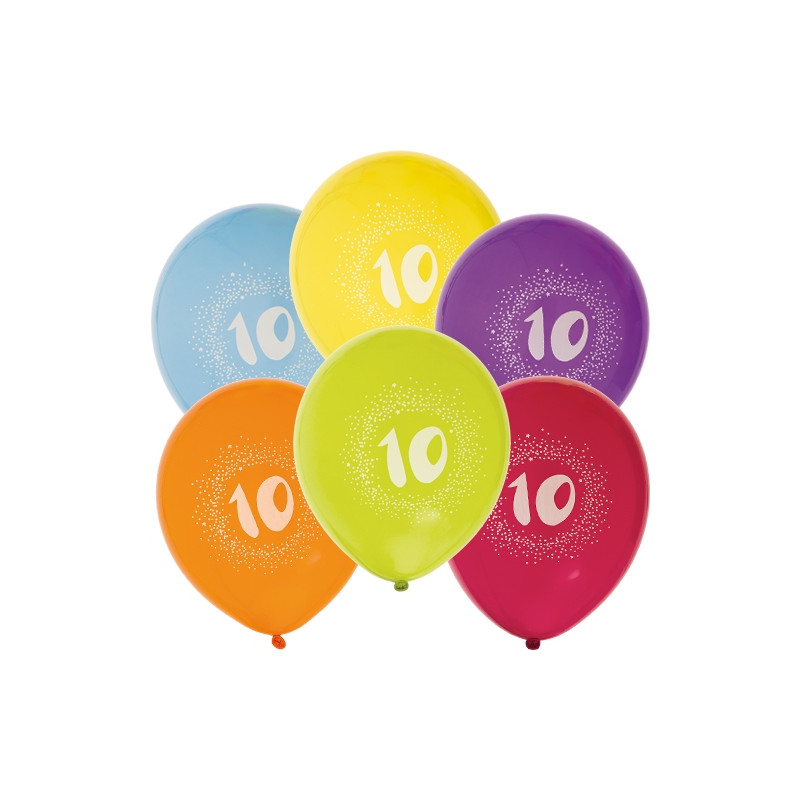 Ballong Födelsedag 10 år 6-pack Latex Mixade