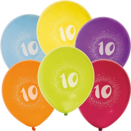 Ballong Födelsedag 10 år 6-pack Latex Mixade