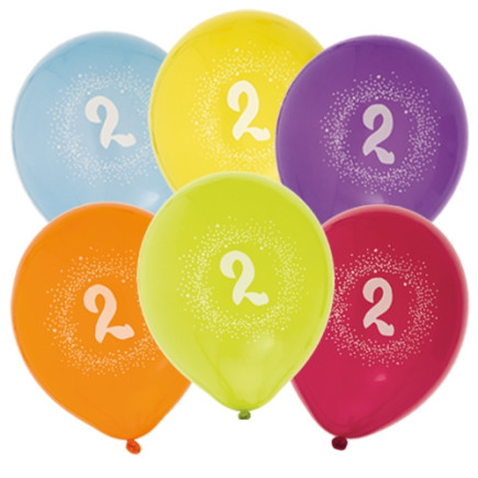Ballong Födelsedag 2 år 6-pack Latex Mixade