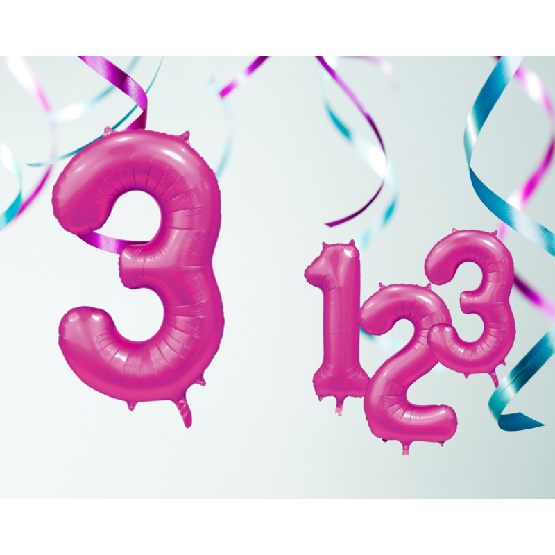 Ballong Siffra 3 Rosa 86 cm