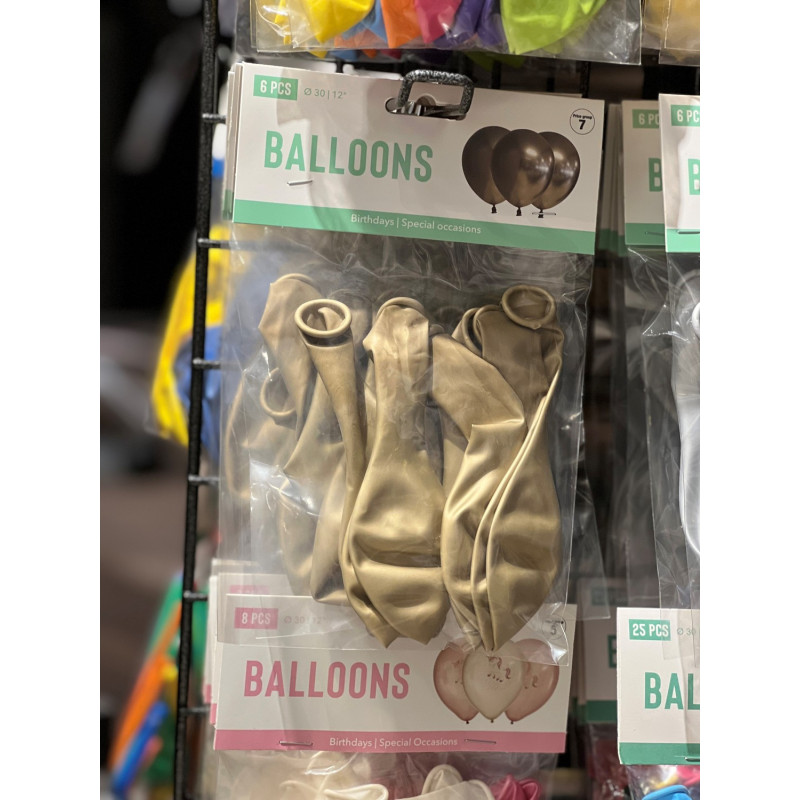 Ballong Blank Guld Spegelballong 6-pack 30 cm Latex