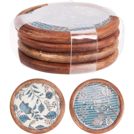 Glasunderlägg Trä/Melamin Blå/Vit 4-pack