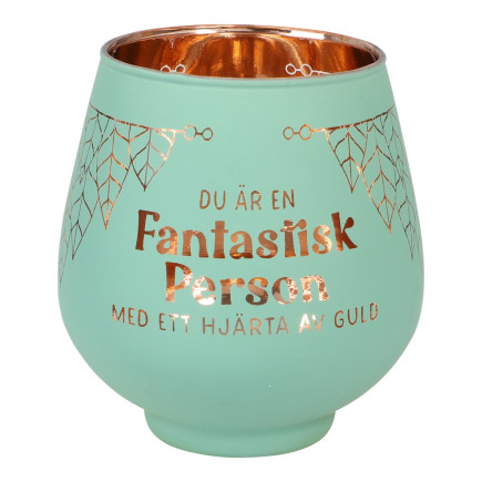 Lykta Glas Mirror Candle med text Ljuslykta