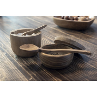 Salt/Pepparskål med sked Trä 7x3 cm