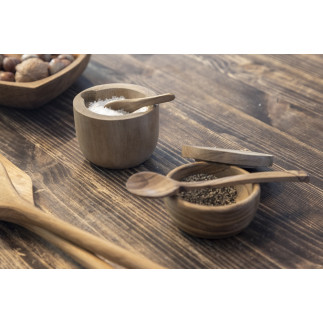 Salt/Pepparskål med sked Trä 7x3 cm