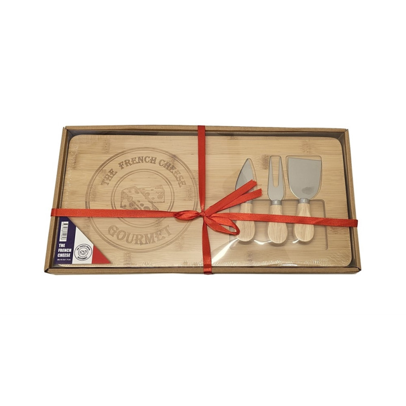 Ostbricka med 3 knivar Skärbräda 38 cm