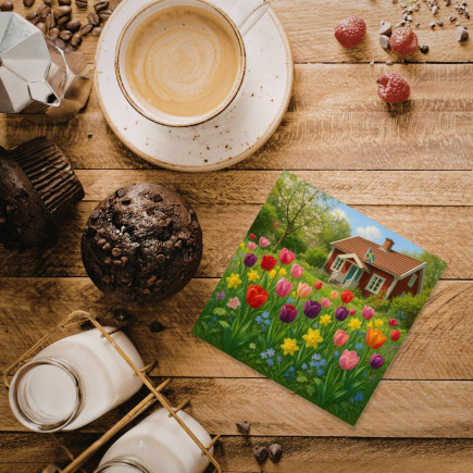 Kaffeservetter Tulpanträdgård 25x25cm 20-pack