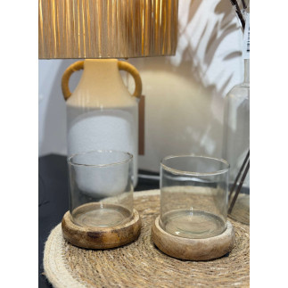 Ljuslykta Ljushållare Trä/Glas 10x10 cm