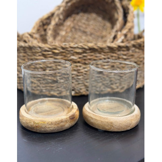 Ljuslykta Ljushållare Trä/Glas 10x10 cm