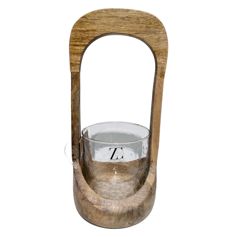 Lykta Ljushållare Trä/Glas 27x11 cm Lykta Ljushållare Trä/Glas 27x11 cm
