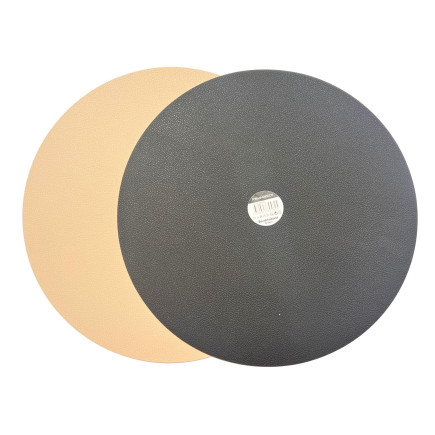 Underlägg Runt Läderlook Beige/Svart 4-pack