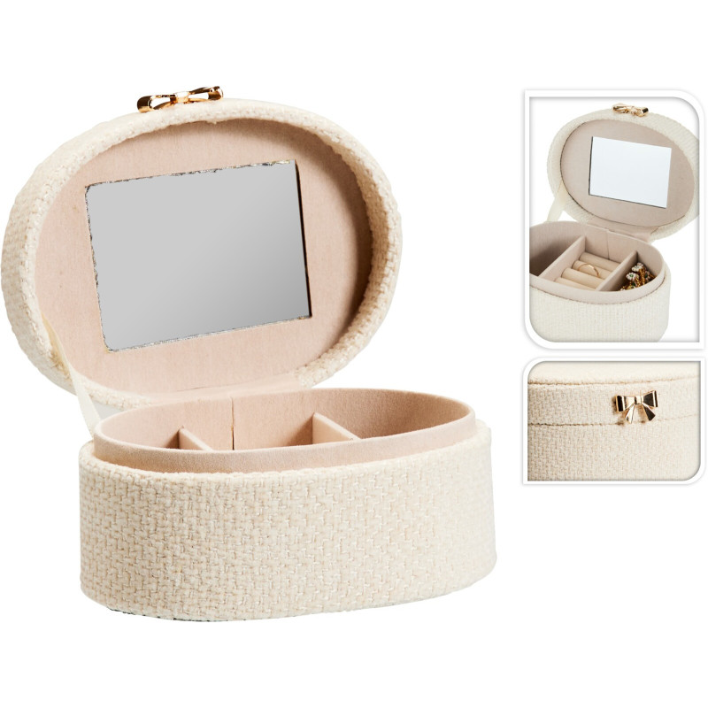 Smyckeskrin Ovalt Textil Beige 12 cm