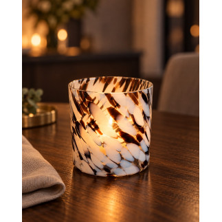 Lykta Glas Mönstrad Brun/Vit 10 cm