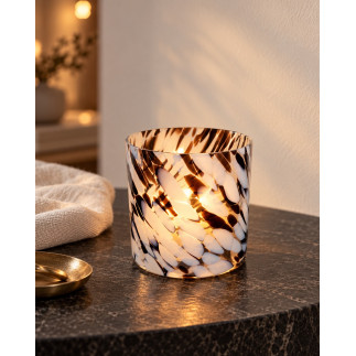 Lykta Glas Mönstrad Brun/Vit 10 cm