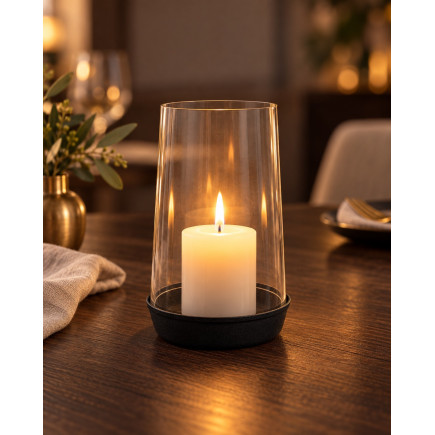 Ljushållare Svart Glas Metall 16 cm