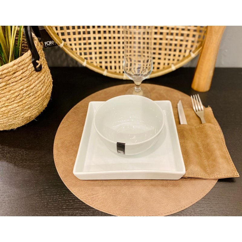 Underlägg Läder/skinnlook grå/bruna Runda 4-p Tablett Underlägg Läder/skinnlook grå/bruna Runda 4-p Tablett