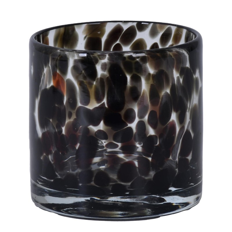 Ljushållare Grå/Svart Mönstrad Glas 12x12 cm Ljushållare Grå/Svart Mönstrad Glas 12x12 cm