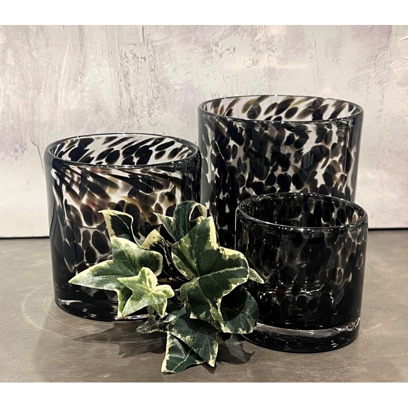 Ljushållare Grå/Svart Mönstrad Glas 12x12 cm Ljushållare Grå/Svart Mönstrad Glas 12x12 cm