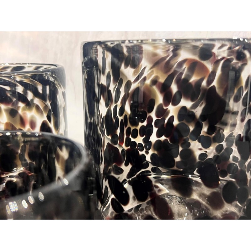 Ljushållare Grå/Svart Mönstrad Glas 12x12 cm Ljushållare Grå/Svart Mönstrad Glas 12x12 cm